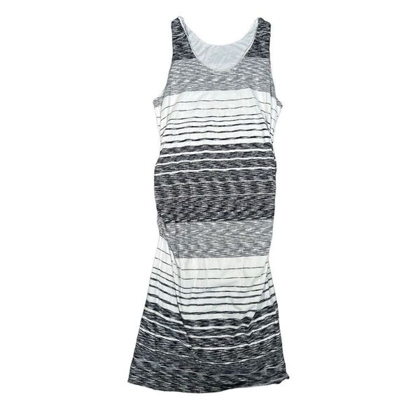 Athleta Comeback Tank Midi Dress Ruched Cinched Sides Striped White/Black 1X - Picture 3 of 12